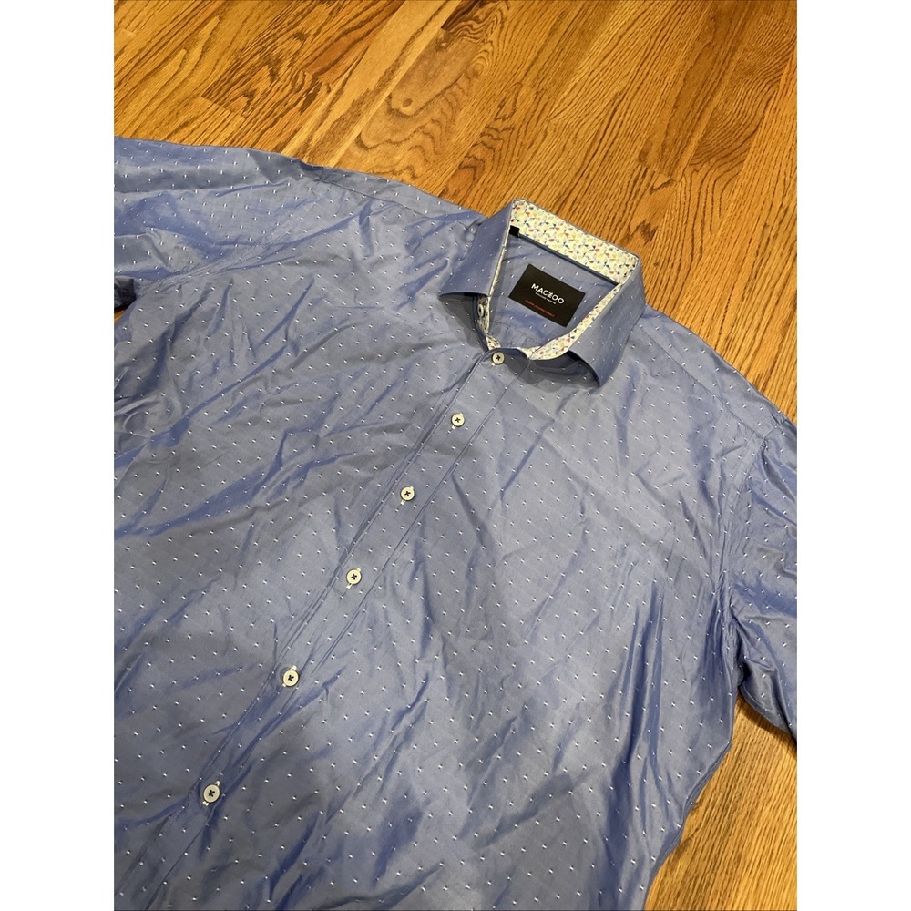 Maceoo Men's Italian Jacquard Fabircs Short Sleeve Shirt Silver Dot Blue 3XL